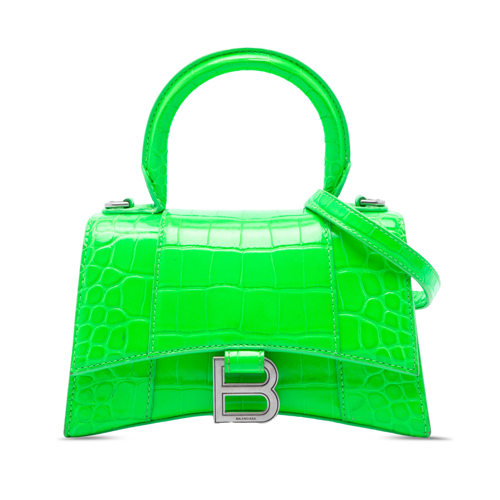 Pre-Loved Balenciaga Croc Embossed Calfskin Hourglass Top Handle Bag XS